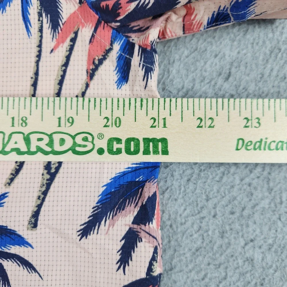 Banana Republic Shirt Men M Peach Blue Palm Tree Slim Fit Short Sleeve Button Up